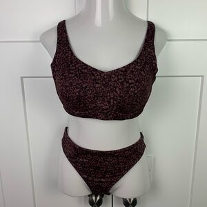 NWT Athleta Camo Flora bondi bikini Set Brown 38D DD Underwire LARGE Bikini